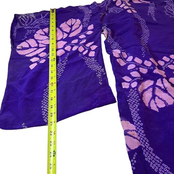 Japanese Kimono Yukata Robe Floral Womens One Size Purple Pink Asian Wide Sleeve - Picture 7 of 12